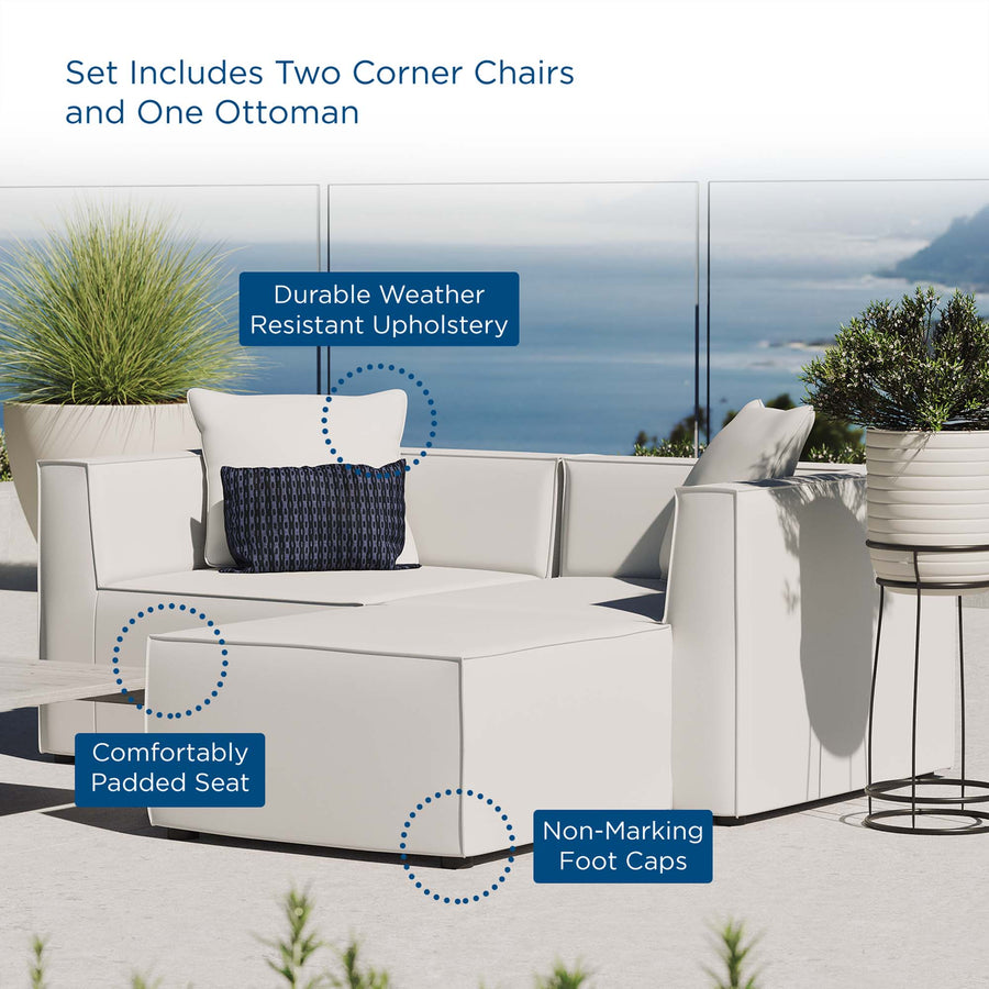 Heath Outdoor Patio Upholstered Loveseat and Ottoman Set in White