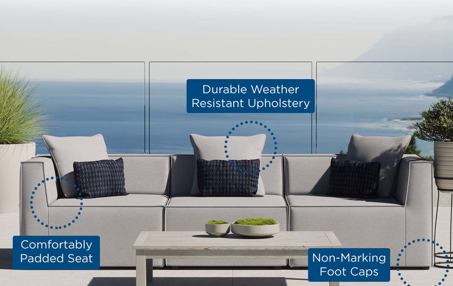 Heath 3-Piece Outdoor Patio Upholstered Sectional Sofa in Gray