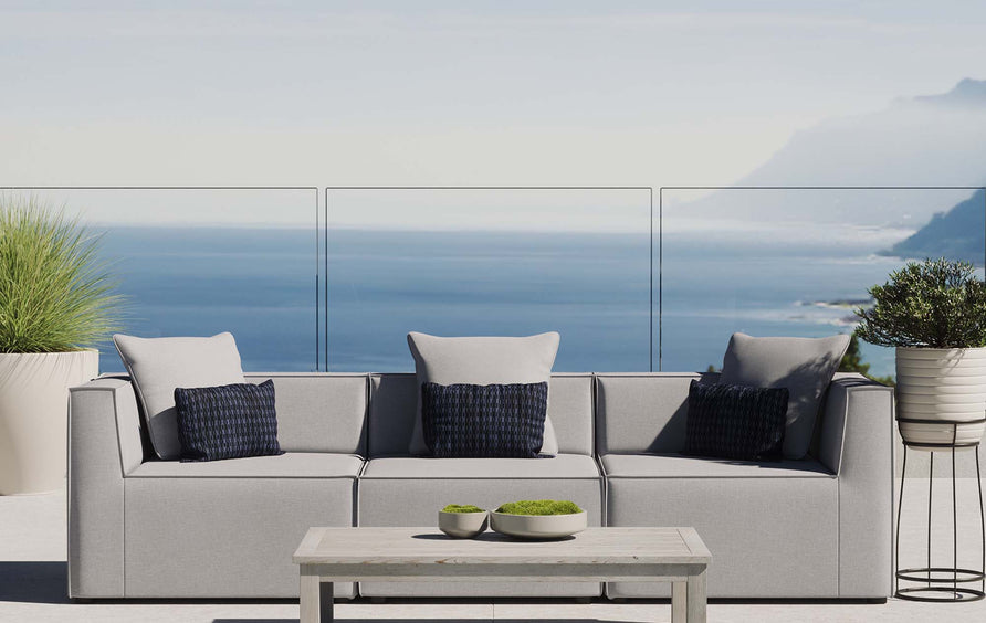 Heath 3-Piece Outdoor Patio Upholstered Sectional Sofa in Gray