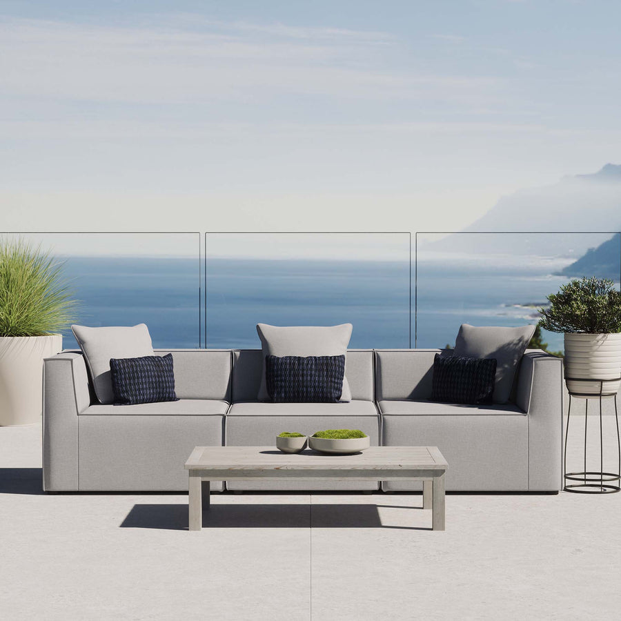 Heath 3-Piece Outdoor Patio Upholstered Sectional Sofa in Gray