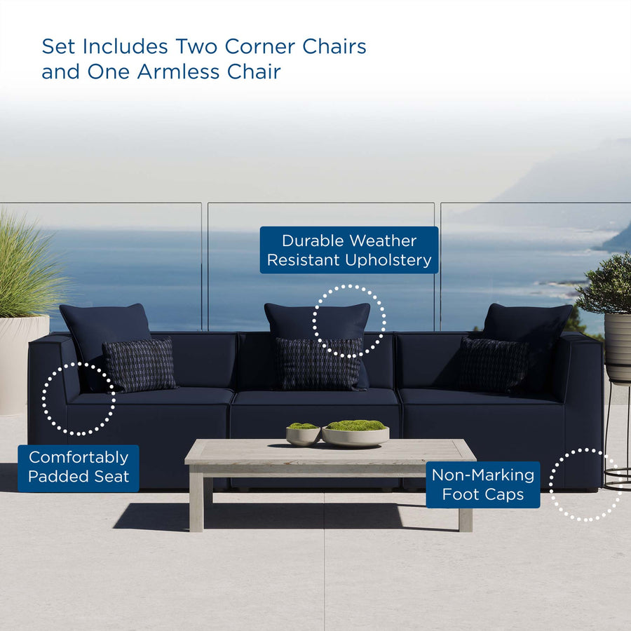 Heath 3-Piece Outdoor Patio Upholstered Sectional Sofa in Navy
