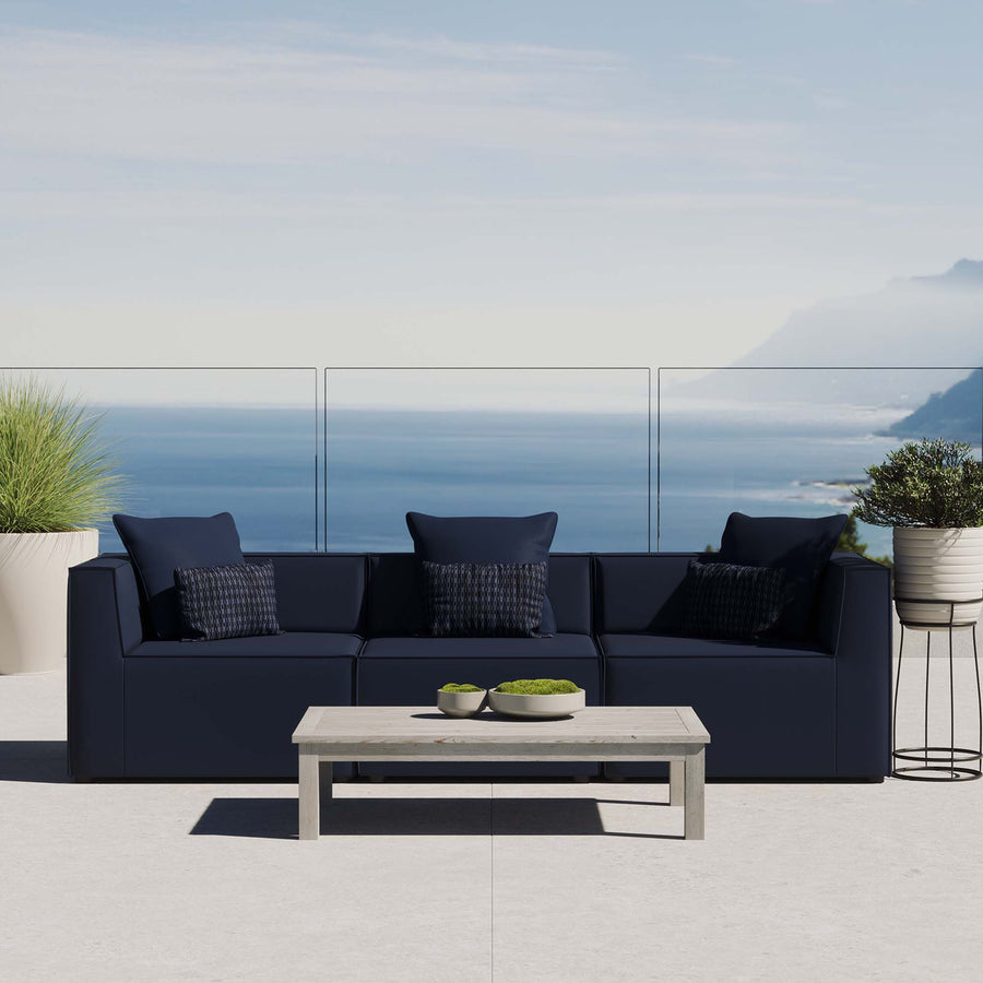 Heath 3-Piece Outdoor Patio Upholstered Sectional Sofa in Navy