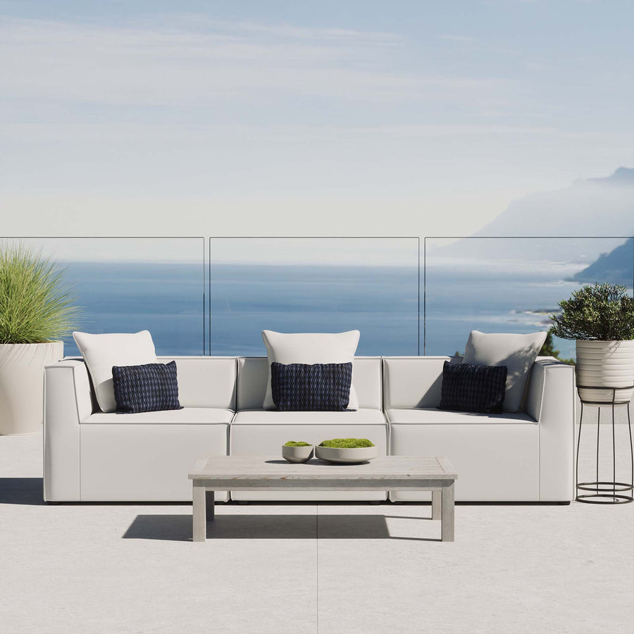 Heath 3-Piece Outdoor Patio Upholstered Sectional Sofa in White