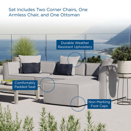Saybrook 4-Piece Outdoor Patio Upholstered Sectional Sofa in Gray