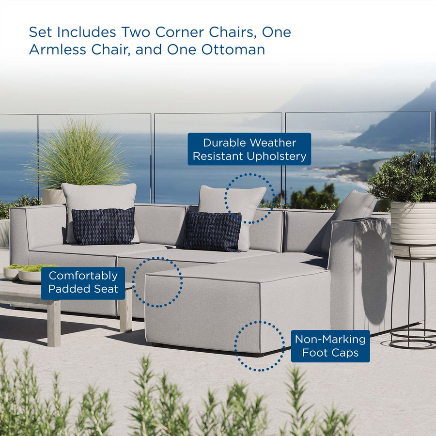 Heath 4-Piece Outdoor Patio Upholstered Sectional Sofa in Gray