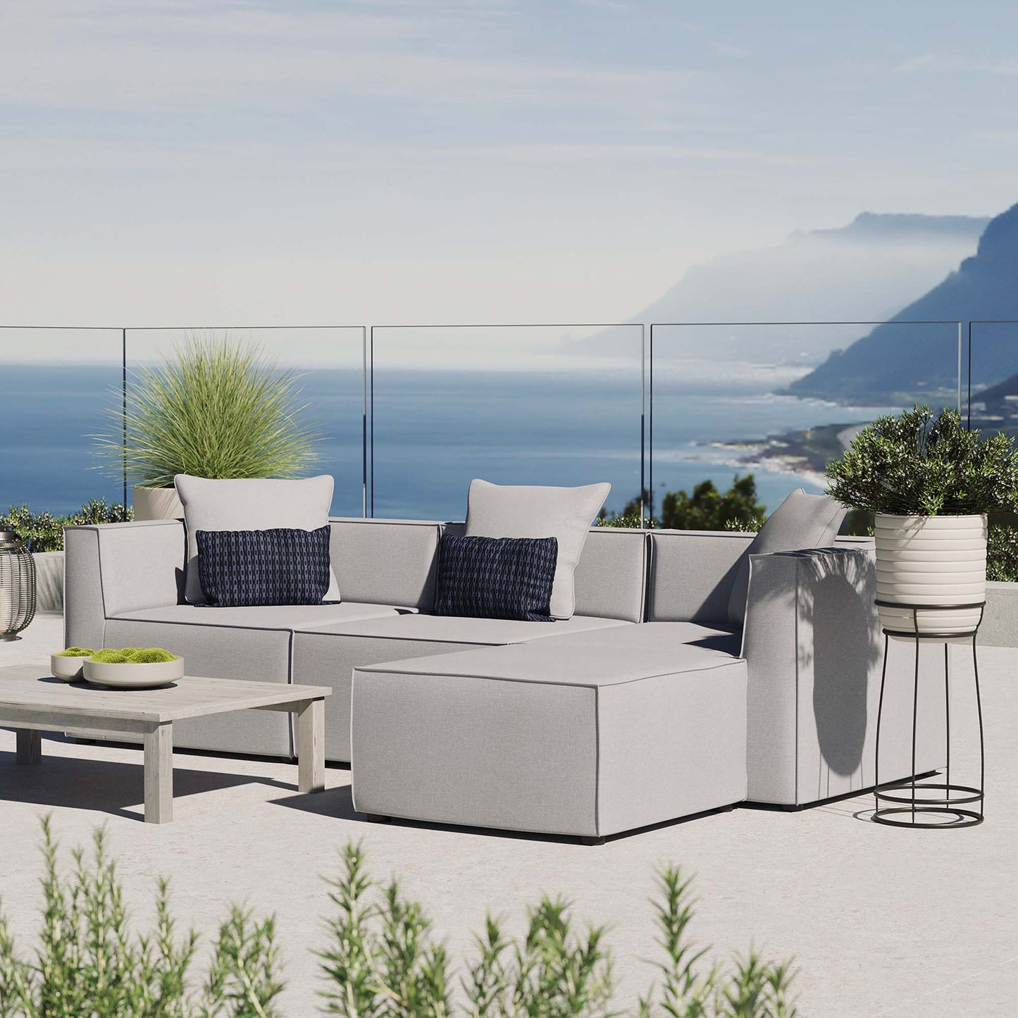 Saybrook 4-Piece Outdoor Patio Upholstered Sectional Sofa by Furniture For America