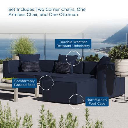 Saybrook 4-Piece Outdoor Patio Upholstered Sectional Sofa in Navy