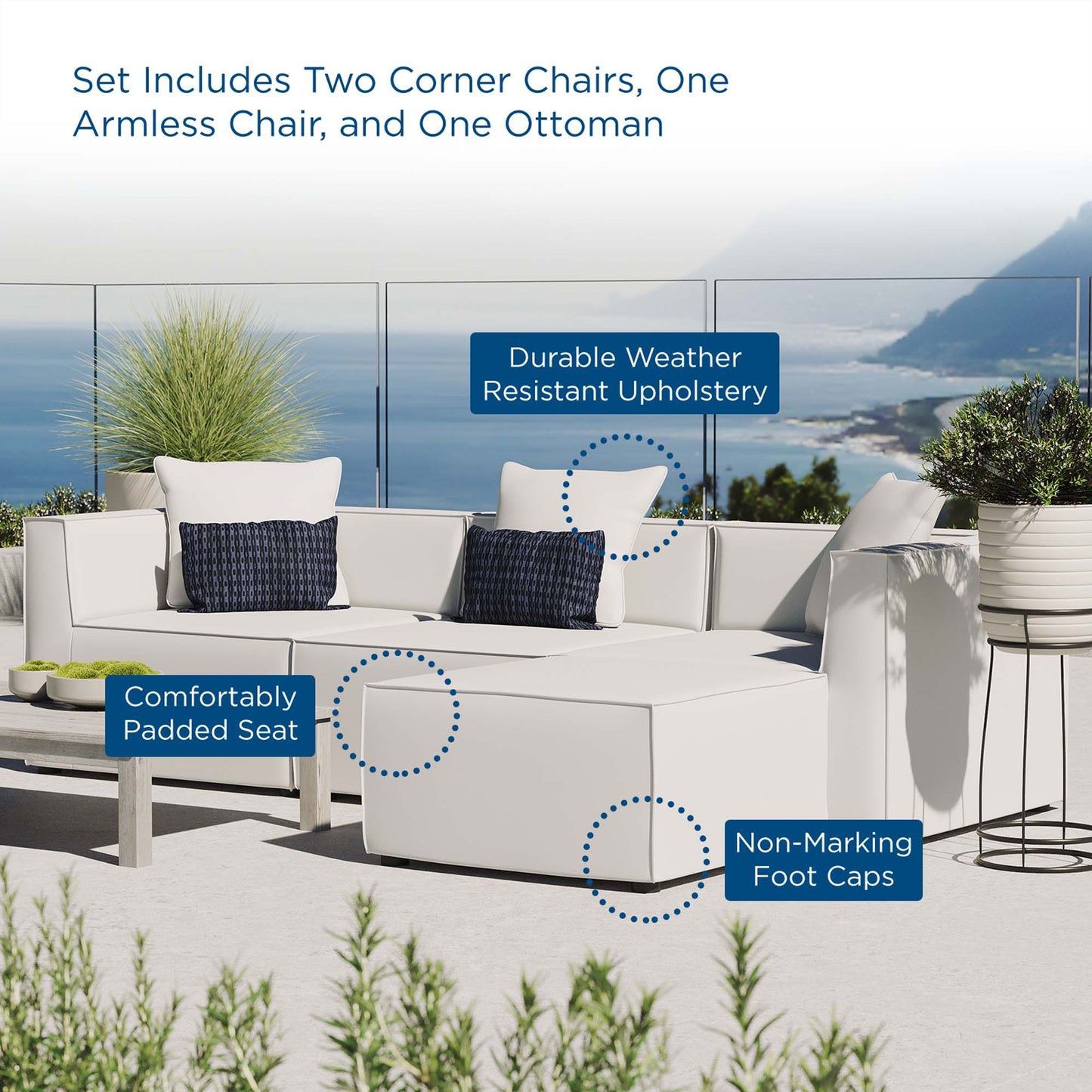 Saybrook 4-Piece Outdoor Patio Upholstered Sectional Sofa by Furniture For America