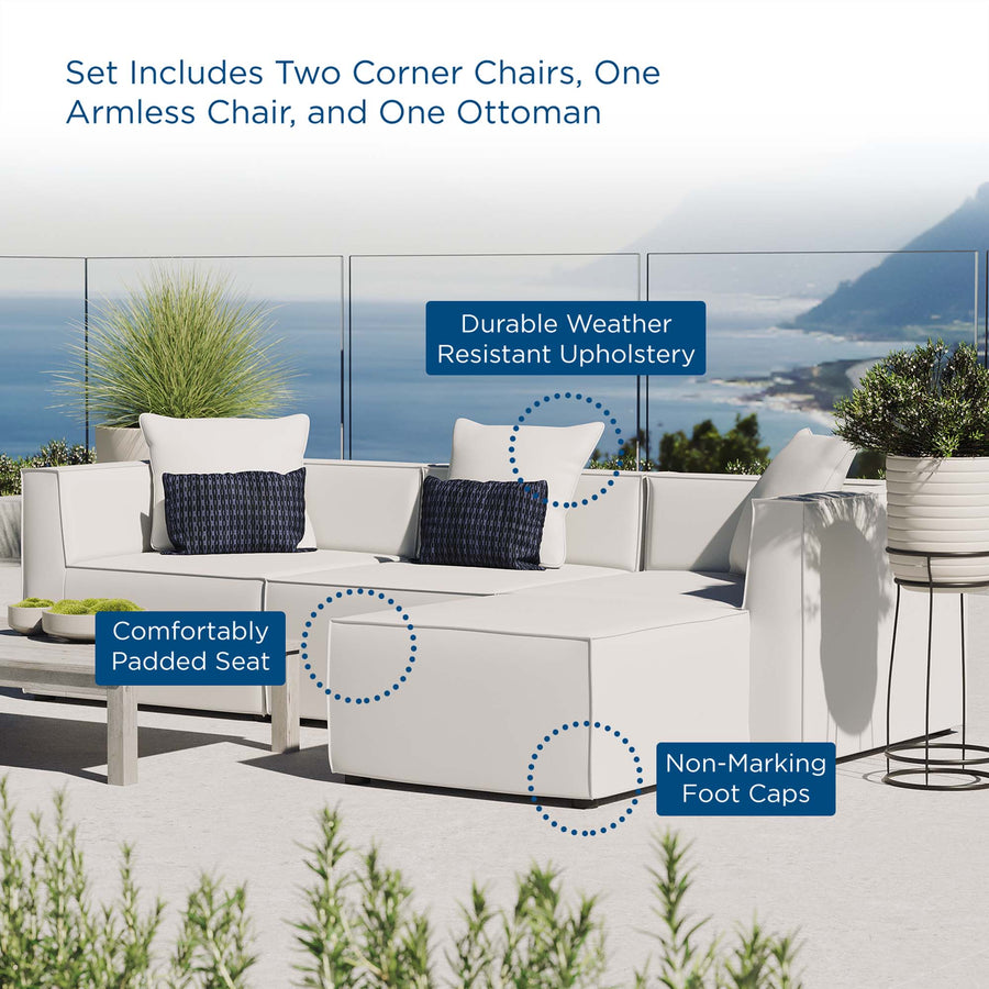 Heath 4-Piece Outdoor Patio Upholstered Sectional Sofa in White