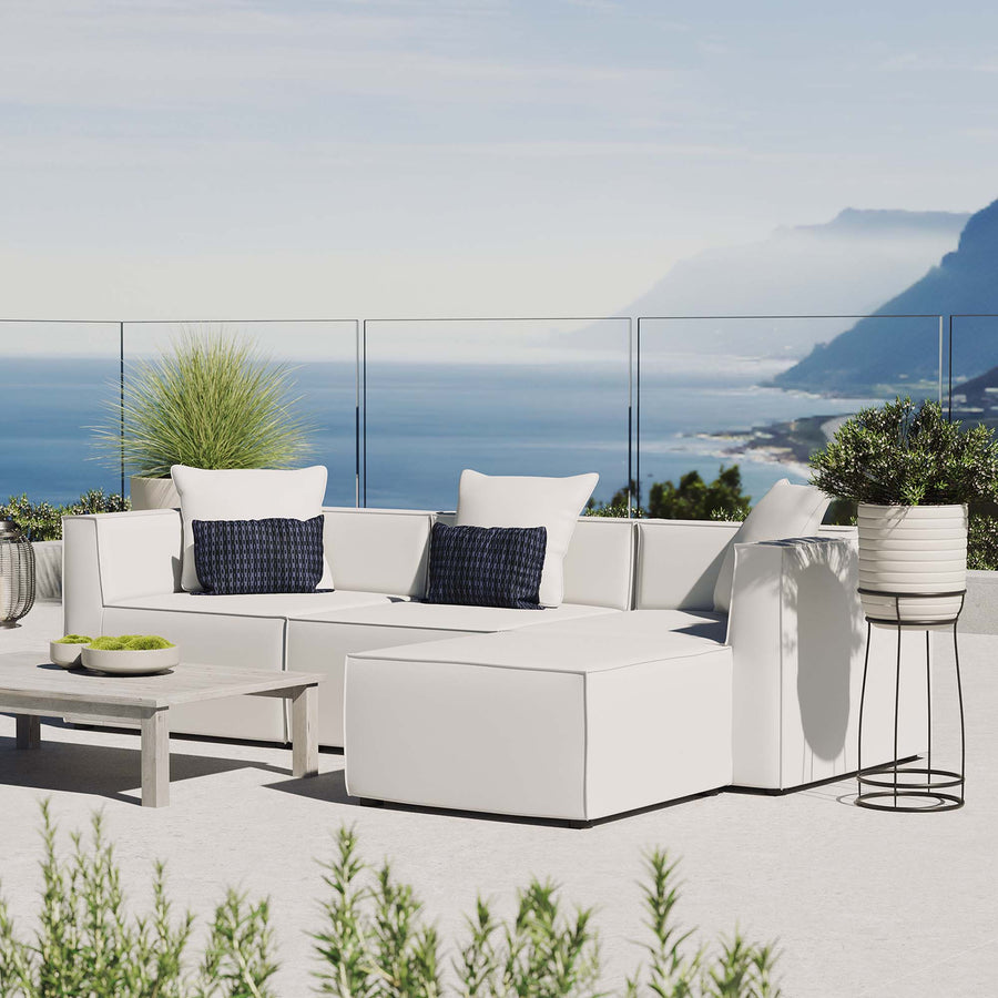 Heath 4-Piece Outdoor Patio Upholstered Sectional Sofa in White
