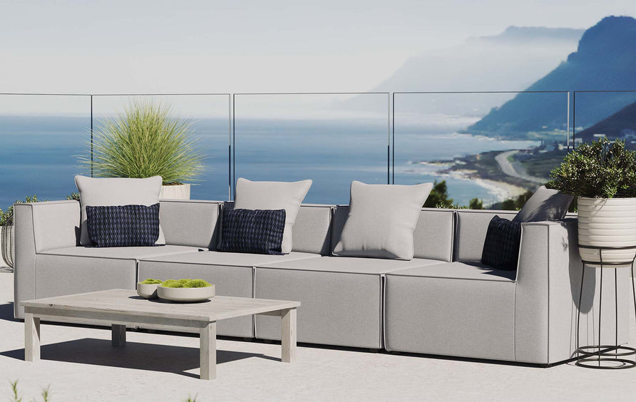 Heath 4-Piece Outdoor Patio Upholstered Sectional Sofa in Gray