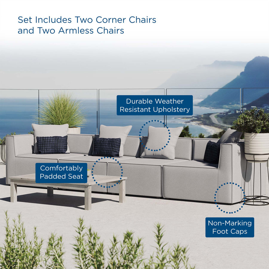 Heath 4-Piece Outdoor Patio Upholstered Sectional Sofa in Gray