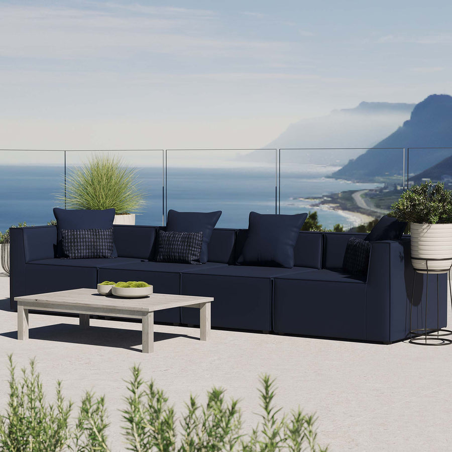Heath 4-Piece Outdoor Patio Upholstered Sectional Sofa in Navy