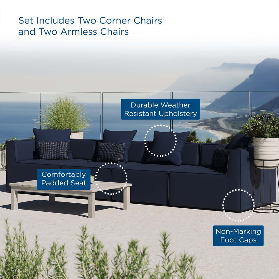 Heath 4-Piece Outdoor Patio Upholstered Sectional Sofa in Navy