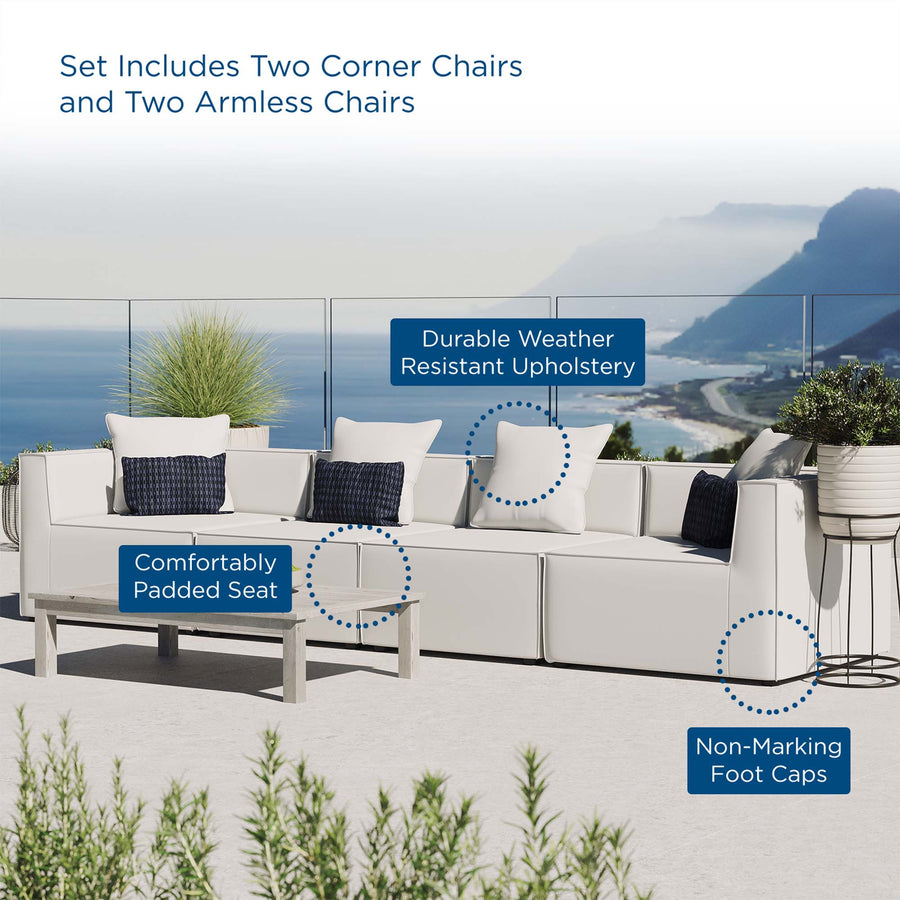 Heath 4-Piece Outdoor Patio Upholstered Sectional Sofa in White