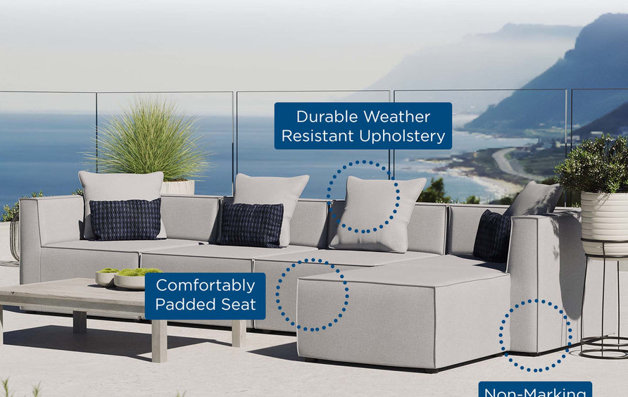 Heath 5-Piece Outdoor Patio Upholstered Sectional Sofa in Gray