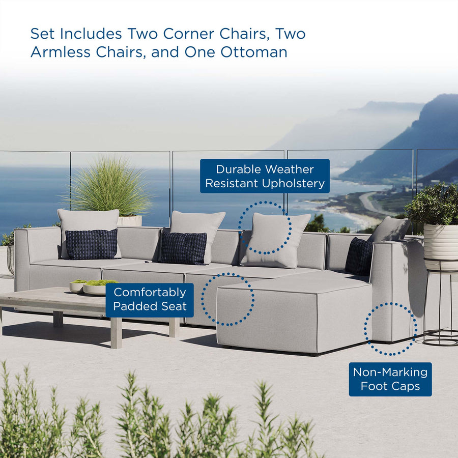 Heath 5-Piece Outdoor Patio Upholstered Sectional Sofa in Gray