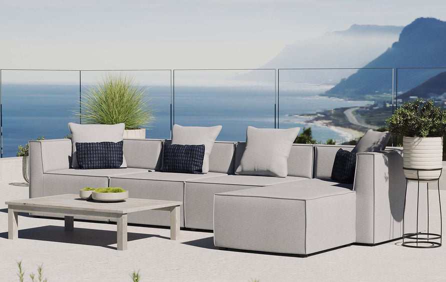 Heath 5-Piece Outdoor Patio Upholstered Sectional Sofa in Gray