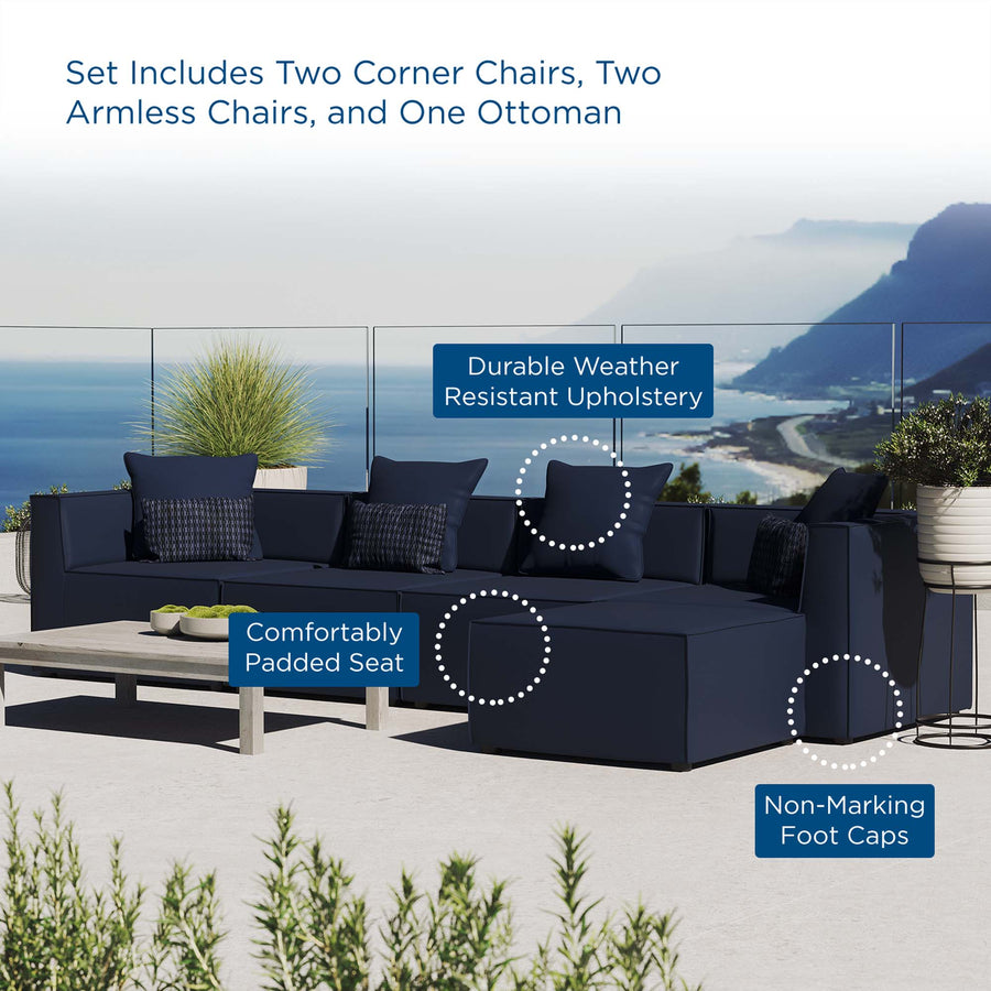 Heath 5-Piece Outdoor Patio Upholstered Sectional Sofa in Navy