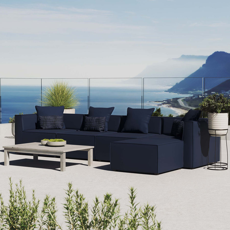 Heath 5-Piece Outdoor Patio Upholstered Sectional Sofa in Navy