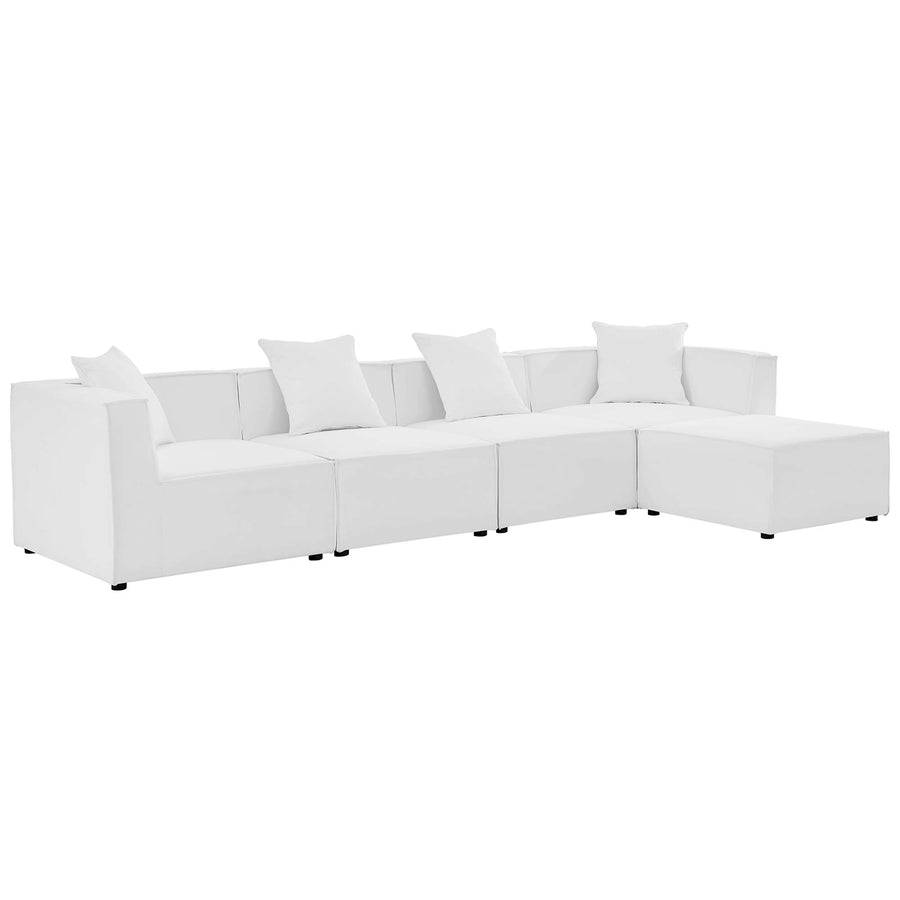 Heath 5-Piece Outdoor Patio Upholstered Sectional Sofa in White