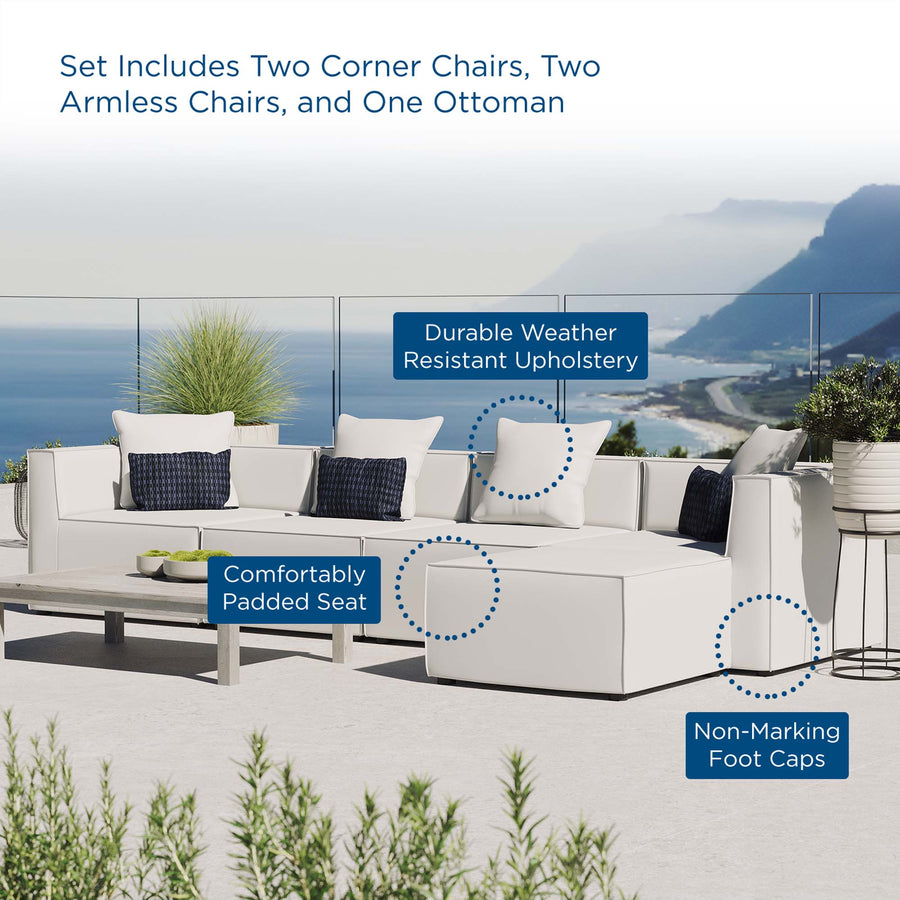 Heath 5-Piece Outdoor Patio Upholstered Sectional Sofa in White