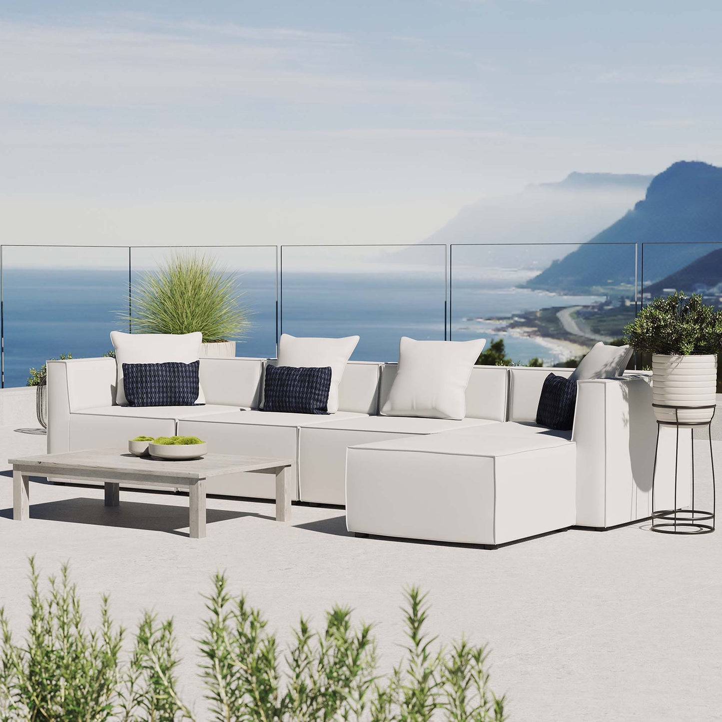Saybrook 5-Piece Outdoor Patio Upholstered Sectional Sofa by Furniture For America