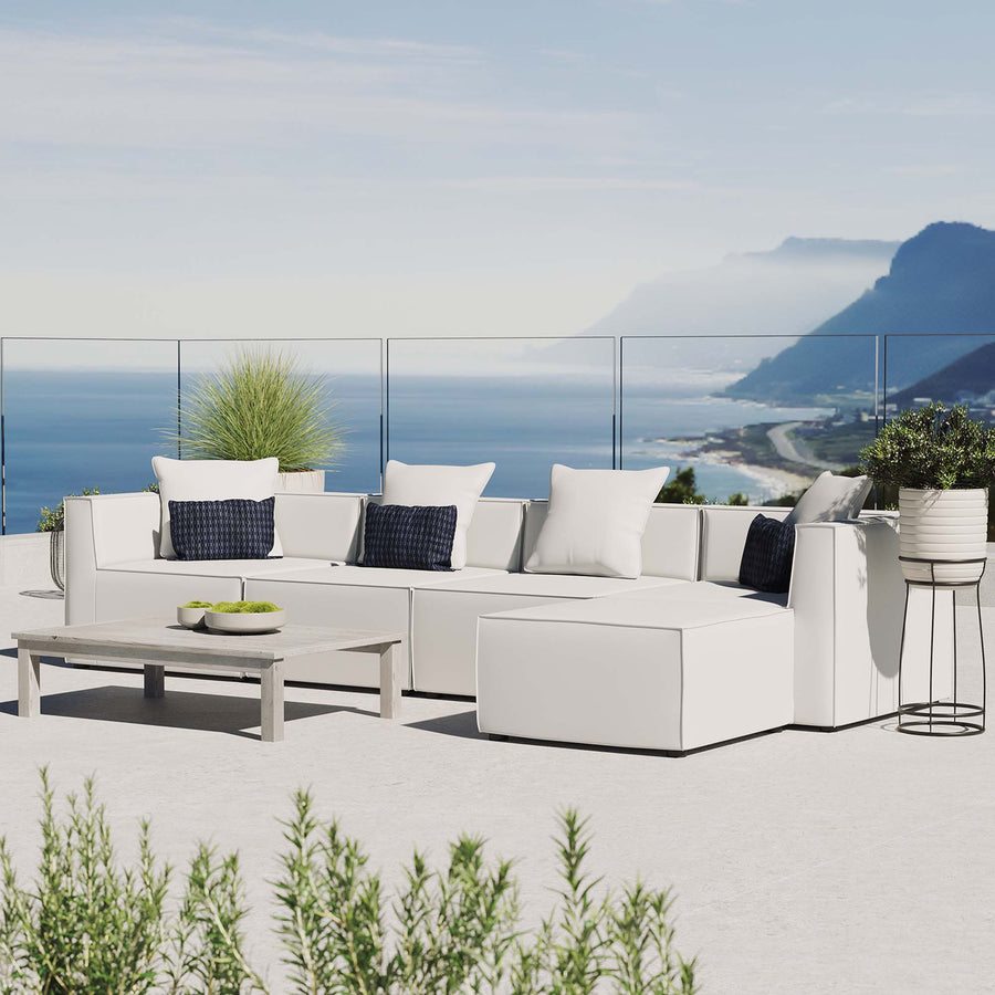 Heath 5-Piece Outdoor Patio Upholstered Sectional Sofa in White