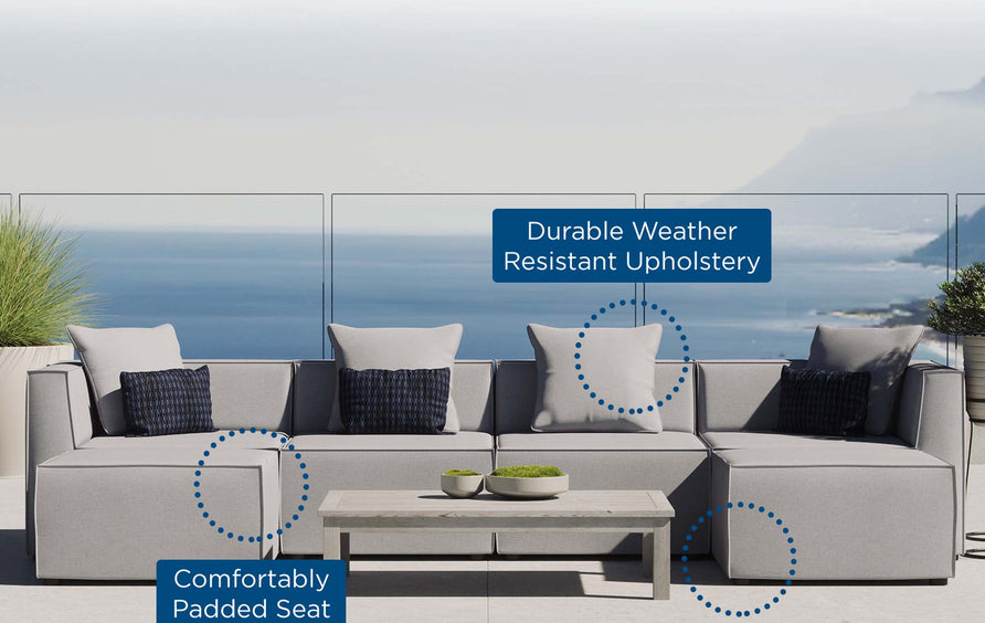 Heath 6-Piece Outdoor Patio Upholstered Sectional Sofa in Gray