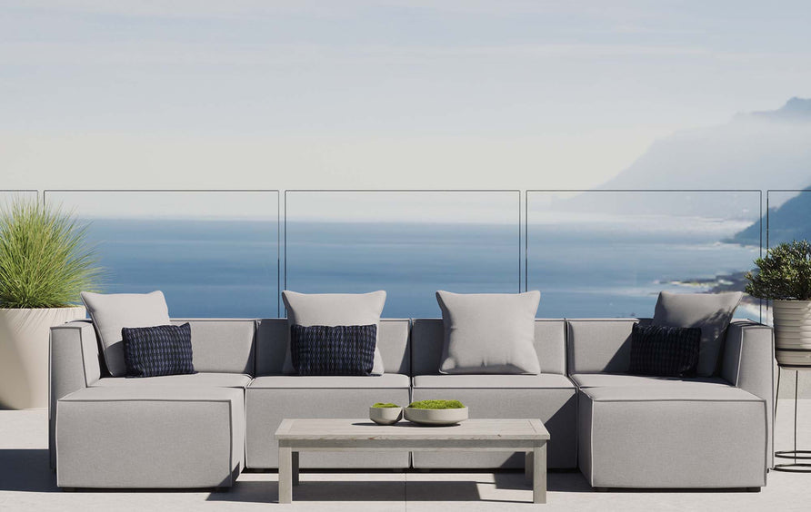 Heath 6-Piece Outdoor Patio Upholstered Sectional Sofa in Gray