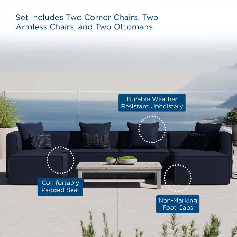 Heath 6-Piece Outdoor Patio Upholstered Sectional Sofa in Navy