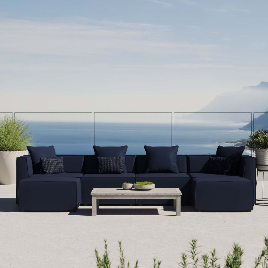 Heath 6-Piece Outdoor Patio Upholstered Sectional Sofa in Navy