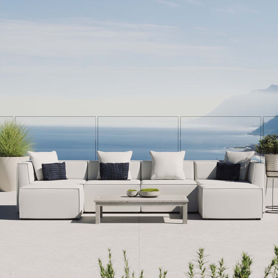 Heath 6-Piece Outdoor Patio Upholstered Sectional Sofa in White