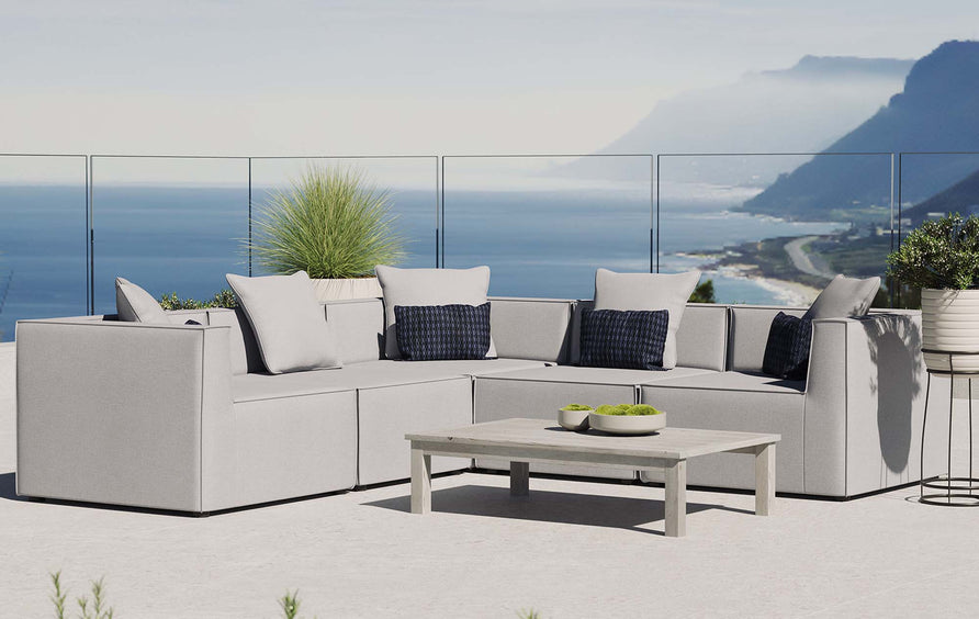 Heath 5-Piece Outdoor Patio Upholstered Sectional Sofa in Gray