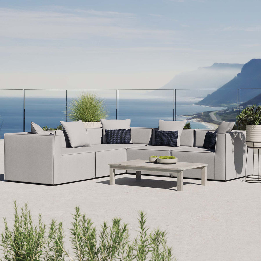 Heath 5-Piece Outdoor Patio Upholstered Sectional Sofa in Gray
