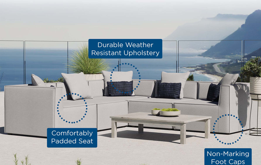 Heath 5-Piece Outdoor Patio Upholstered Sectional Sofa in Gray