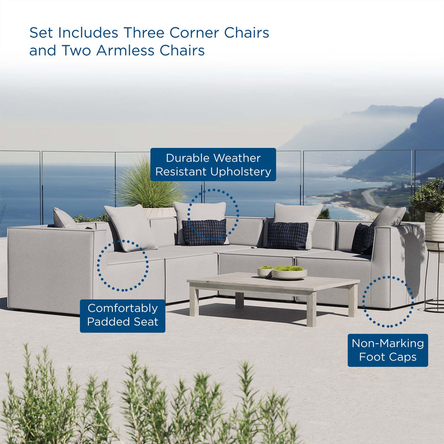 Heath 5-Piece Outdoor Patio Upholstered Sectional Sofa in Gray