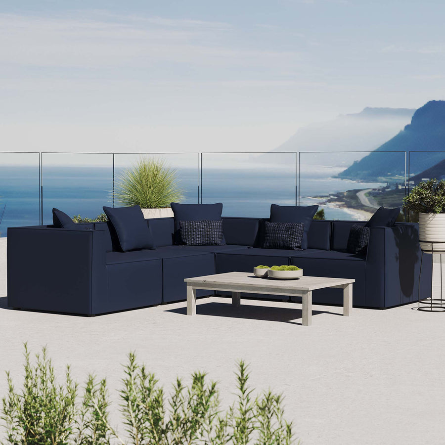 Heath 5-Piece Outdoor Patio Upholstered Sectional Sofa in Navy