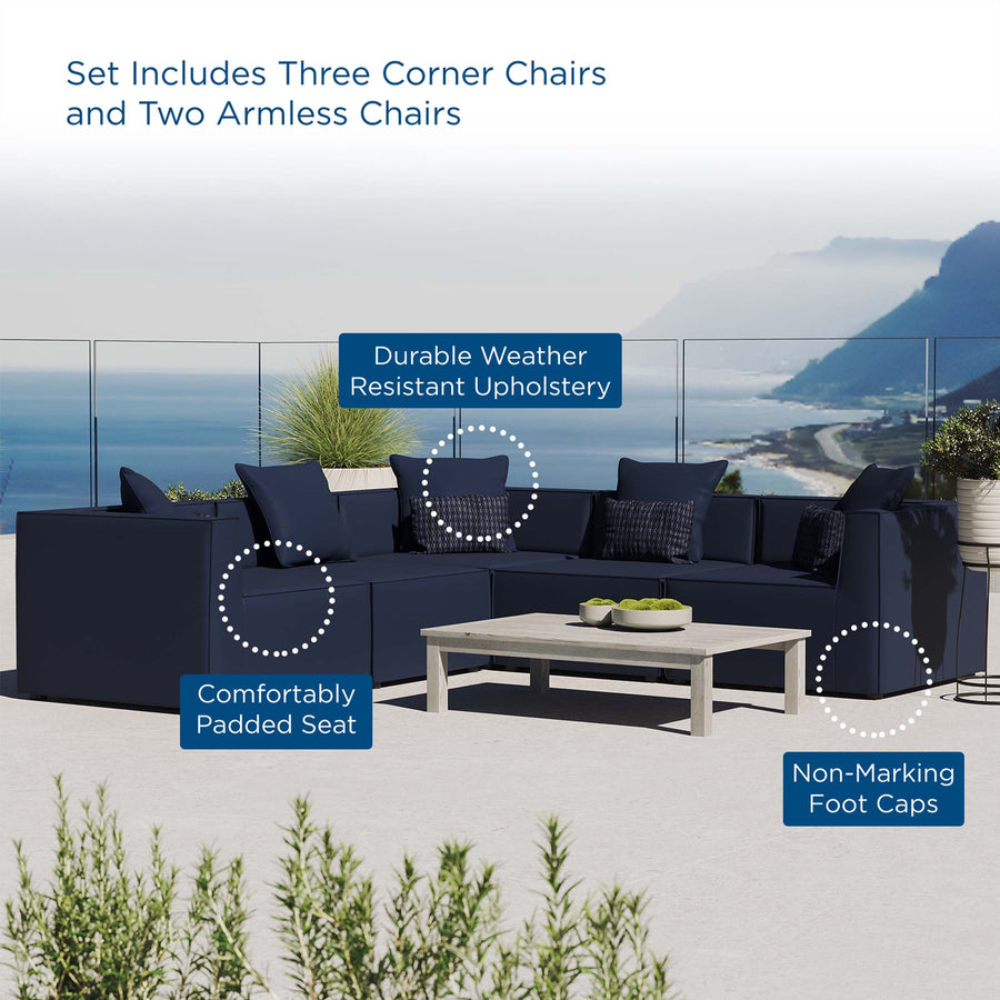 Heath 5-Piece Outdoor Patio Upholstered Sectional Sofa in Navy