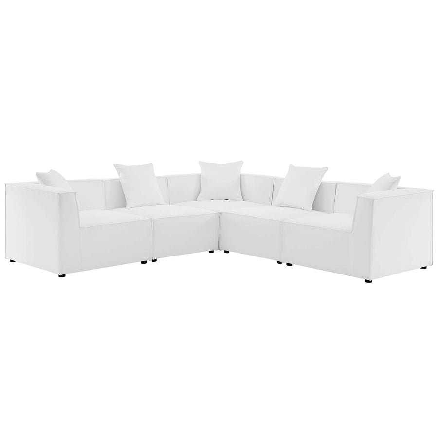 Heath 5-Piece Outdoor Patio Upholstered Sectional Sofa in White