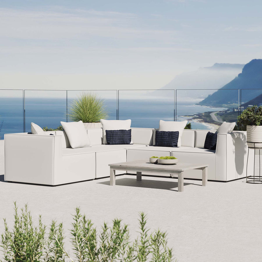 Heath 5-Piece Outdoor Patio Upholstered Sectional Sofa in White