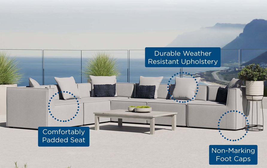Heath 6-Piece Outdoor Patio Upholstered Sectional Sofa in Gray