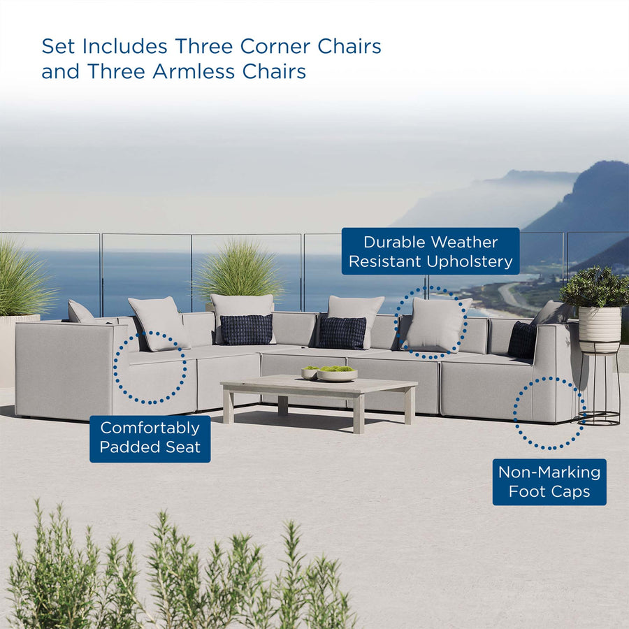 Heath 6-Piece Outdoor Patio Upholstered Sectional Sofa in Gray