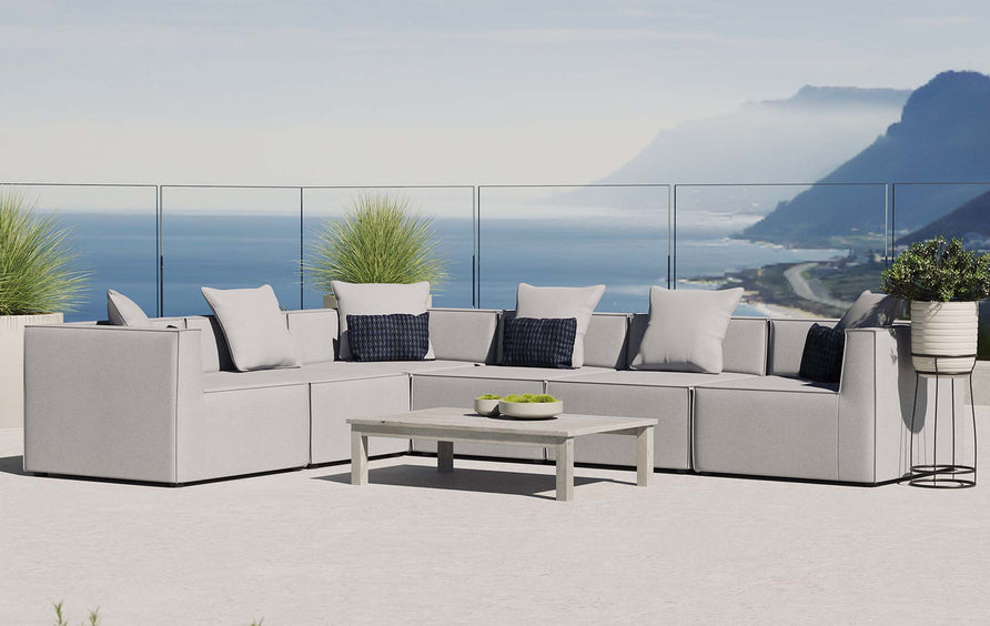 Heath 6-Piece Outdoor Patio Upholstered Sectional Sofa in Gray