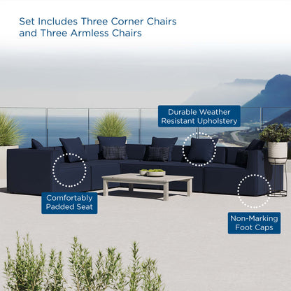 Saybrook 6-Piece Outdoor Patio Upholstered Sectional Sofa by Furniture For America