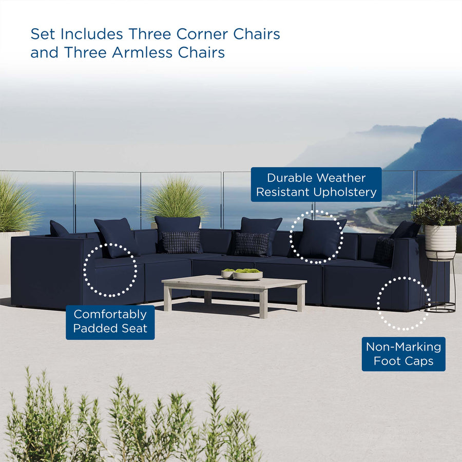 Heath 6-Piece Outdoor Patio Upholstered Sectional Sofa in Navy