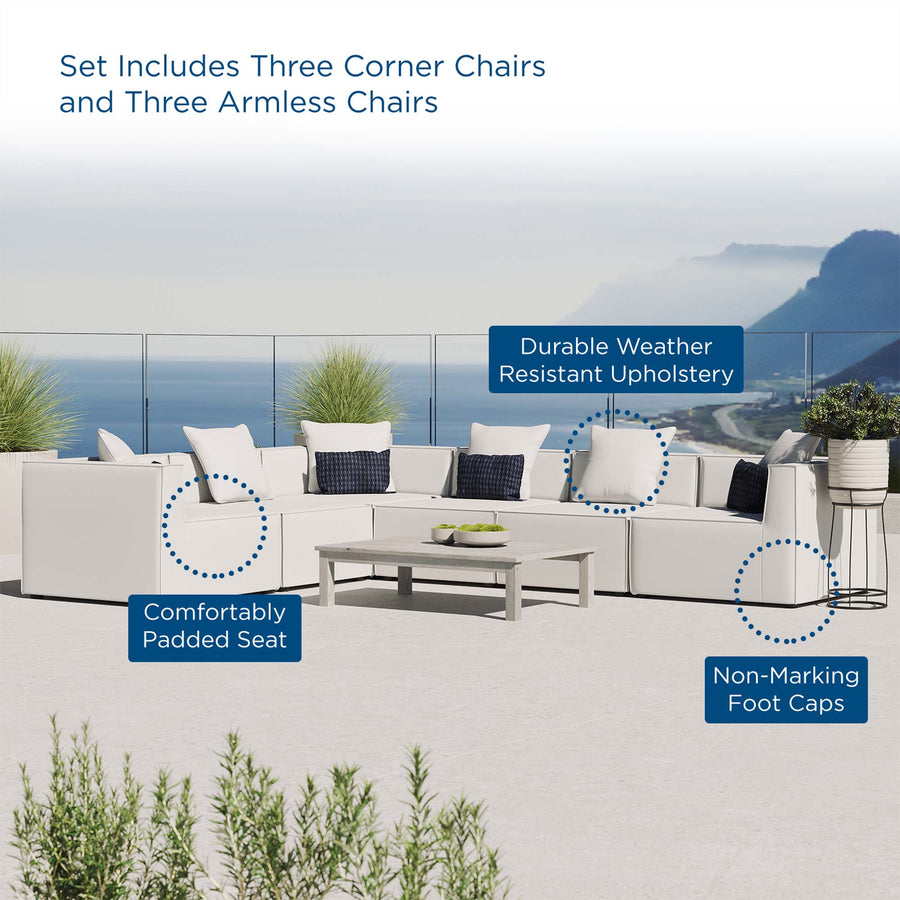Heath 6-Piece Outdoor Patio Upholstered Sectional Sofa in White