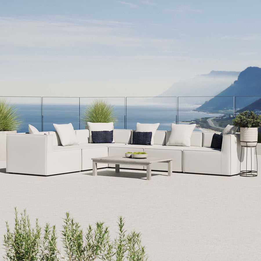 Heath 6-Piece Outdoor Patio Upholstered Sectional Sofa in White