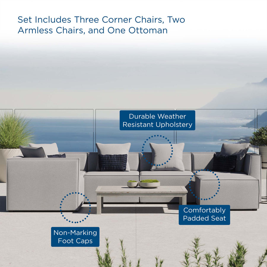 Heath 6-Piece Outdoor Patio Upholstered Sectional Sofa in Gray
