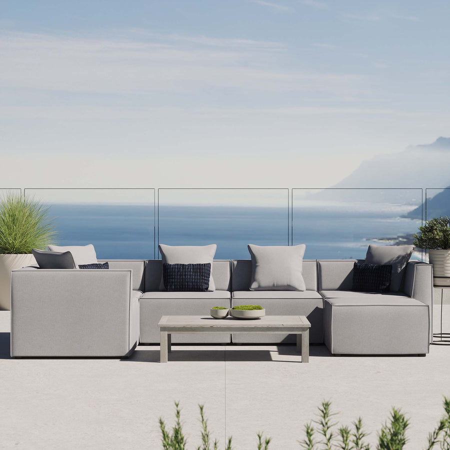 Heath 6-Piece Outdoor Patio Upholstered Sectional Sofa in Gray